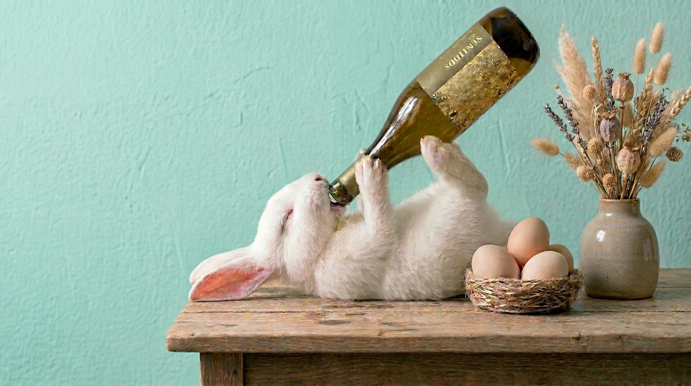 Vinhos para a Páscoa! Coelho a beber vinho
